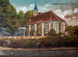 alte Postkarte der Kirche in Himmelpforten